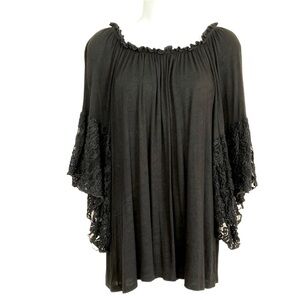 L&B Black Flowy Rayon Bell Sleeve Blouse Medium Whimsigoth Dark Fairy